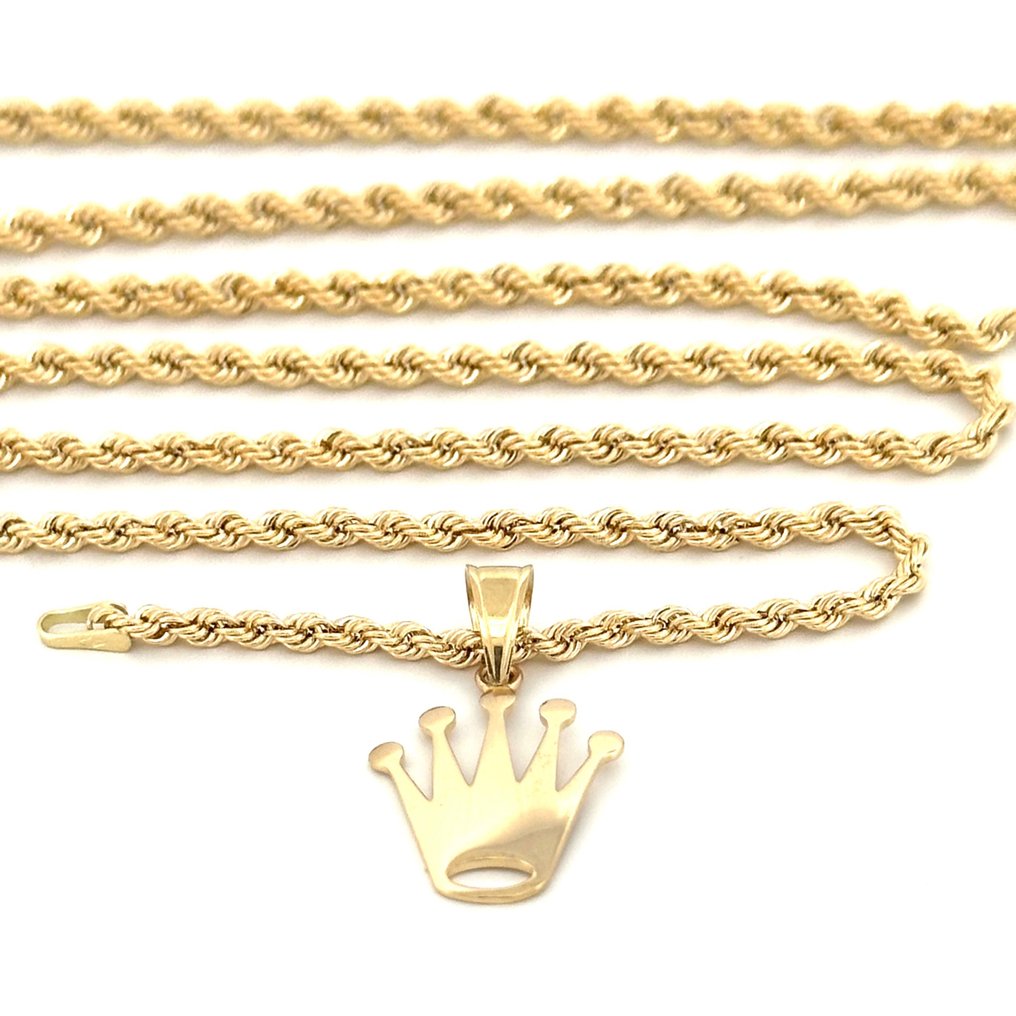 Collana Fune con ciondolo a corona oro giallo 18 kt - 3.5 gr - 50 cm - Collar con colgante - 18 quilates Oro amarillo #2.1