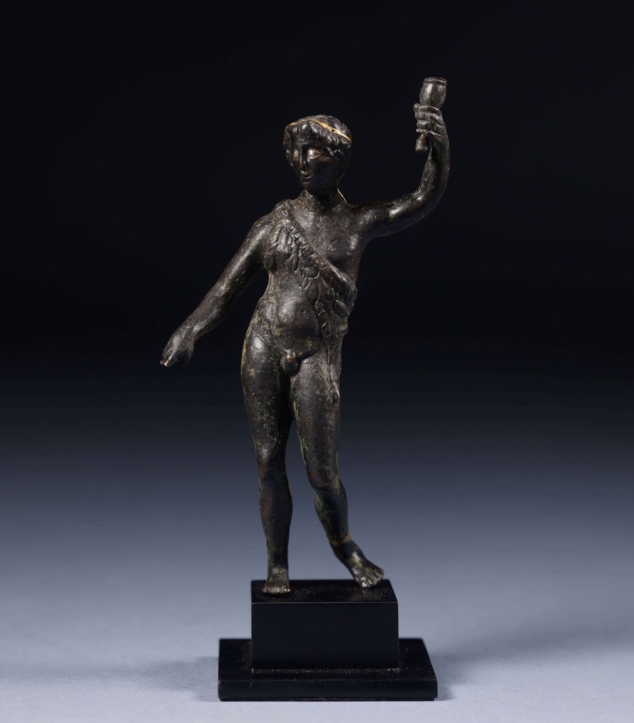 Epoca Romanilor Bronz Sculptură a zeului Bacchus cu licență de export spaniolă - 15 cm #3.1