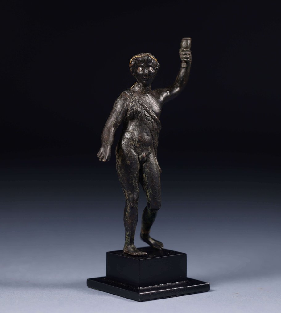 Epoca Romanilor Bronz Sculptură a zeului Bacchus cu licență de export spaniolă - 15 cm #3.2