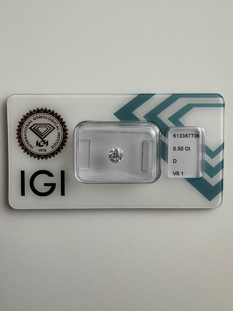 1 pcs Diamant  (Natuurlijk)  - 0.50 ct - Rond - D (kleurloos) - VS1 - International Gemological Institute (IGI) #1.1