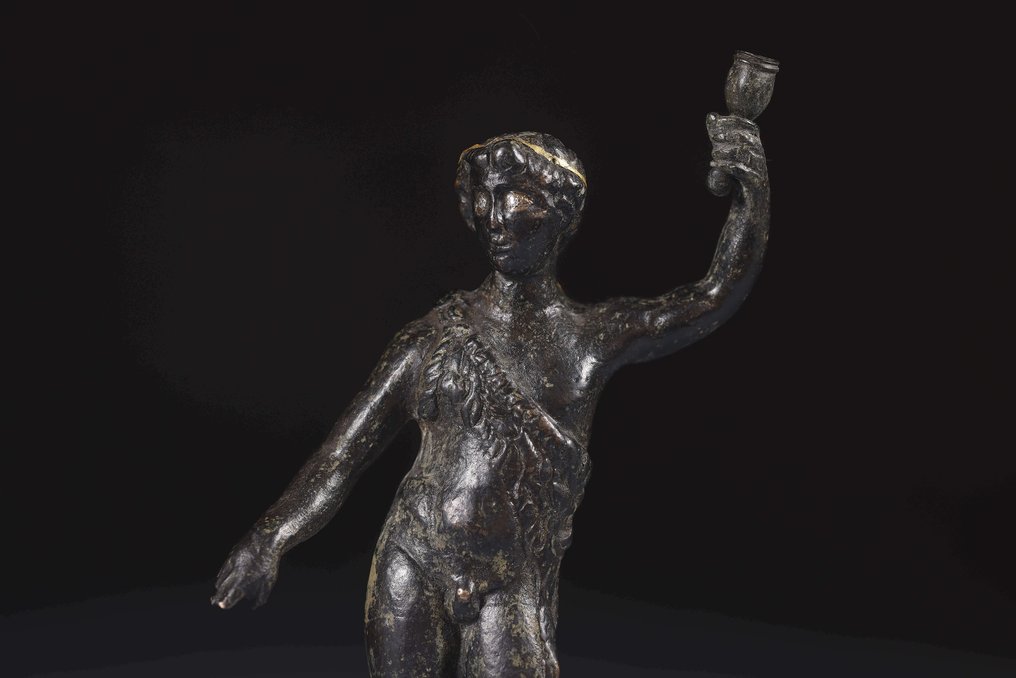 Epoca Romanilor Bronz Sculptură a zeului Bacchus cu licență de export spaniolă - 15 cm #1.1