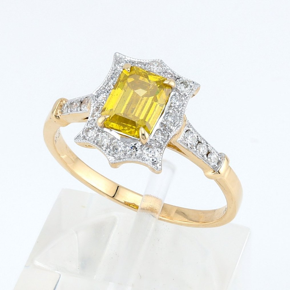 IGI Certified-Fancy Yellow Diamond 1.05 Cts - Diamond 0.24 Cts - 14 K Bicolor - Anel - Cor tratada 1.05 ct Diamante - Diamantes #1.2