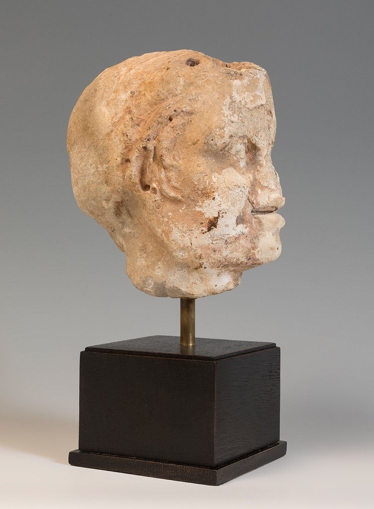Ókori római Márvány Egy szatír feje. Kr.u. 1. - 3. század. 30 cm H. Spanyol kiviteli engedély. #1.2