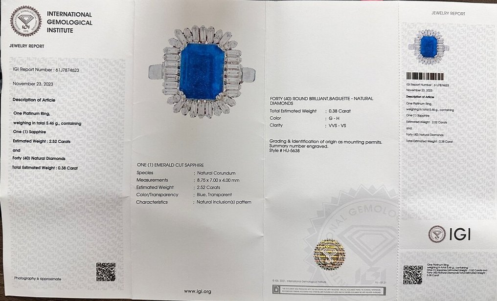 Ring Platinum -  2.90ct. tw. Sapphire - Diamond - No Heat sapphire Ring #2.1