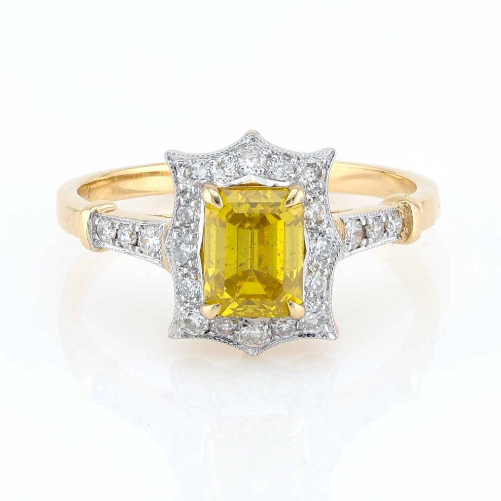 IGI Certified-Fancy Yellow Diamond 1.05 Cts - Diamond 0.24 Cts - 14 kt. Kétszínű - Gyűrű - Színkezelt 1.05 ct Gyémánt - Gyémánt #1.1