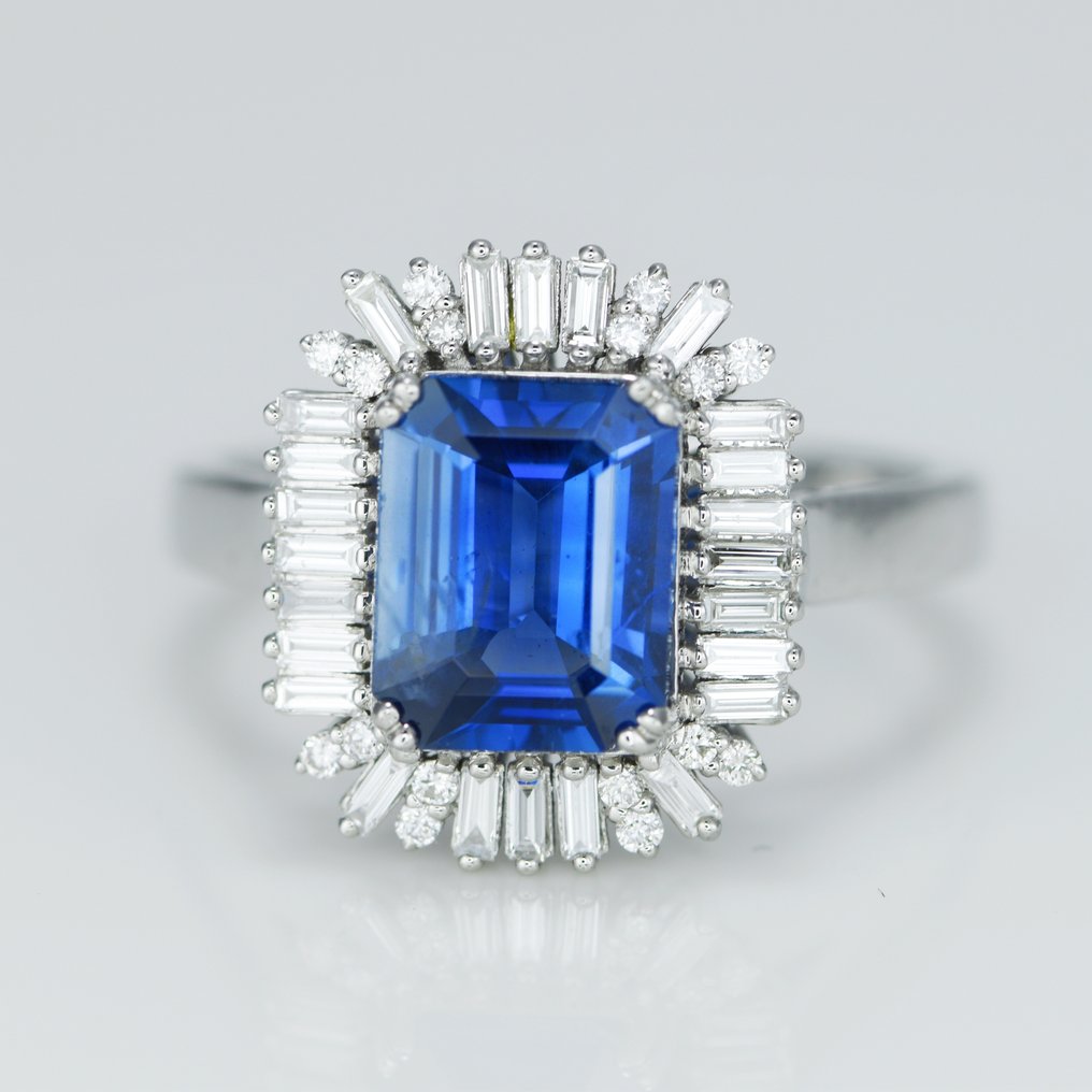 戒指 鉑金 -  2.90ct. tw. 藍寶石 - 鉆石 - 無熱藍寶石戒指 #1.1