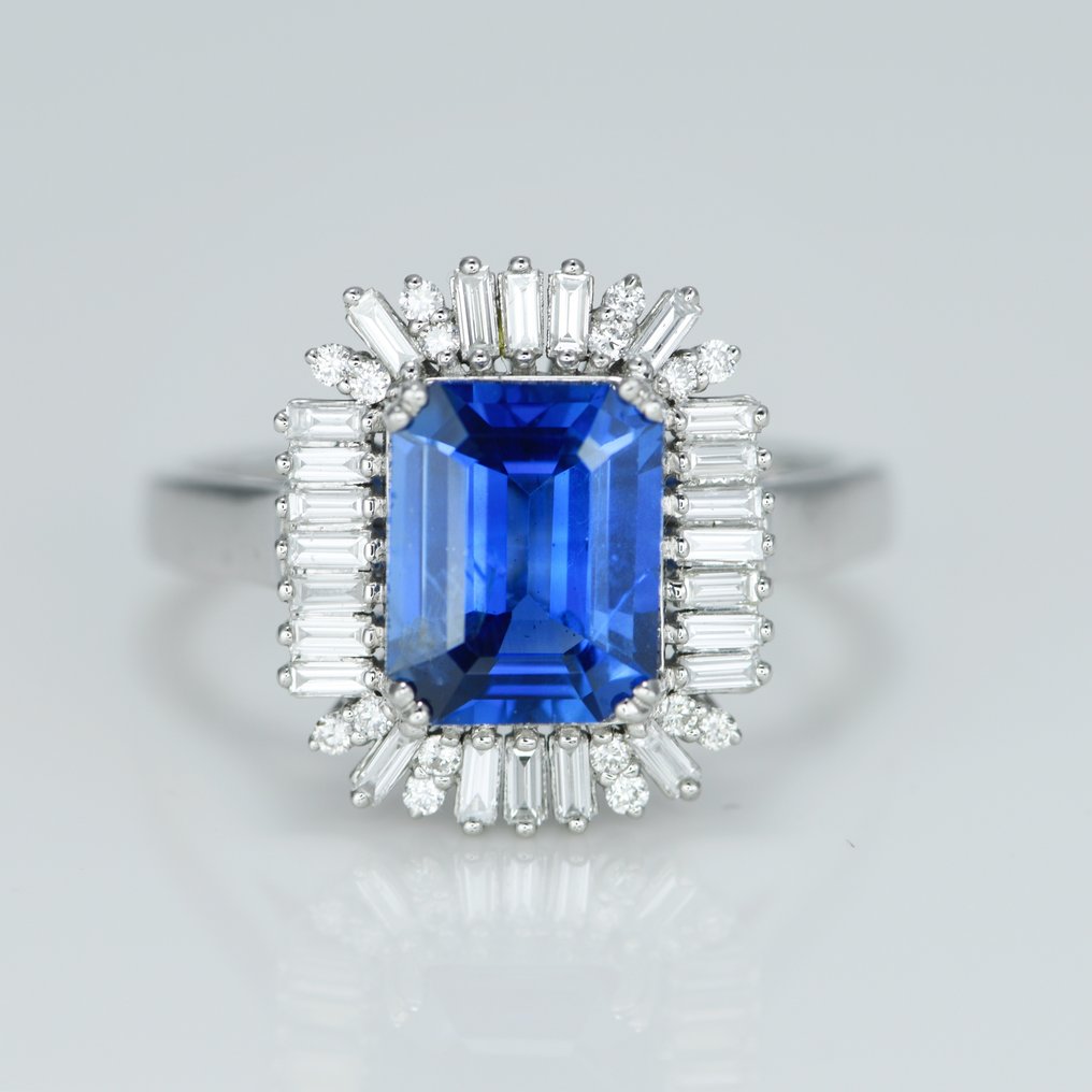 戒指 鉑金 -  2.90ct. tw. 藍寶石 - 鉆石 - 無熱藍寶石戒指 #1.2
