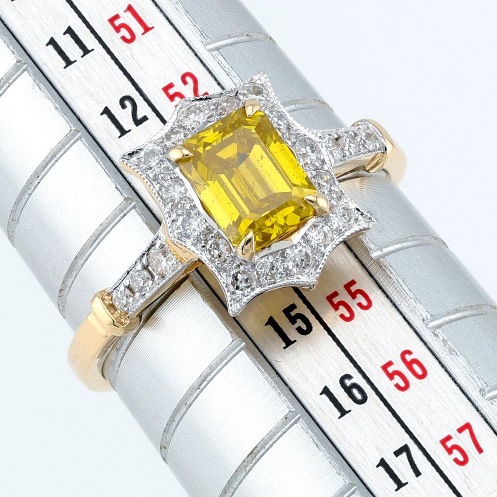 IGI Certified-Fancy Yellow Diamond 1.05 Cts - Diamond 0.24 Cts - 14 καράτια Δίχρωμο - Δαχτυλίδι - Βαμμένο 1.05 ct Διαμάντι - Διαμάντια #2.1