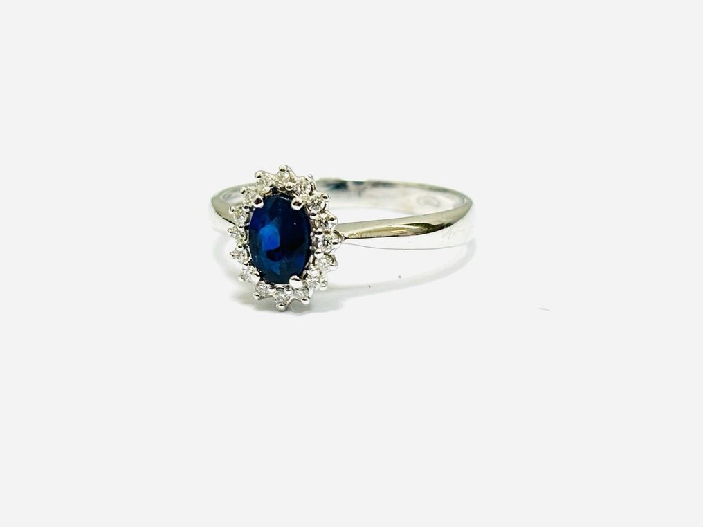 戒指 - 18K包金 白金 -  1.05 tw. 蓝宝石 - 钻石  #2.2