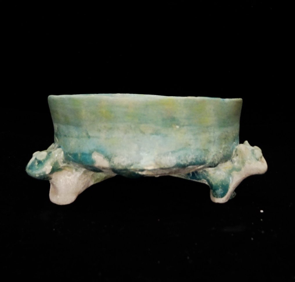 伊斯蘭 古代波斯 - 塞尔柱 - 带猫头的三脚架碗 - 绿松石釉 10 世纪/12 世纪。 #1.3