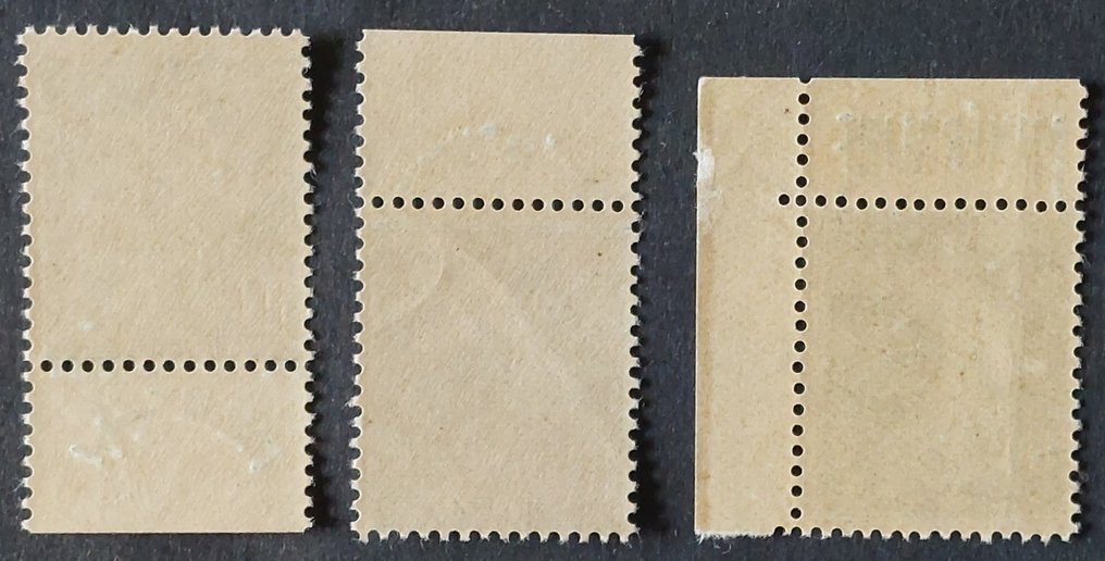 法国 1924/26 - 全底播种，10 汤匙。绿色，系列 3 枚邮票 - Yvert 188, 188A et 188B #2.1