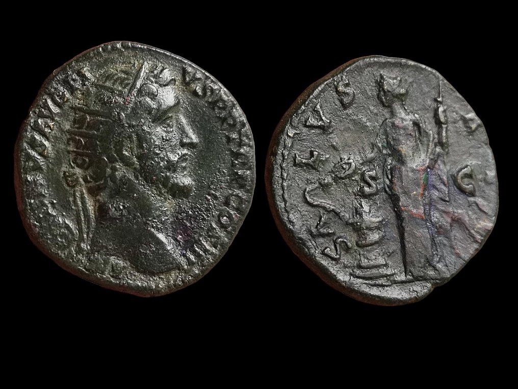Römisches Reich. Antoninus Pius (138-161 n.u.Z.). Dupondius Rome - Salus #2.2