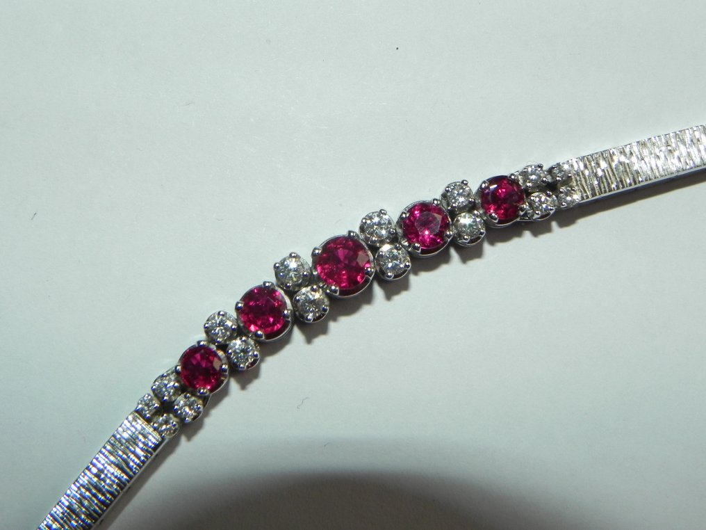 手镯 - 18K包金 白金 红宝石 - 钻石 #3.2