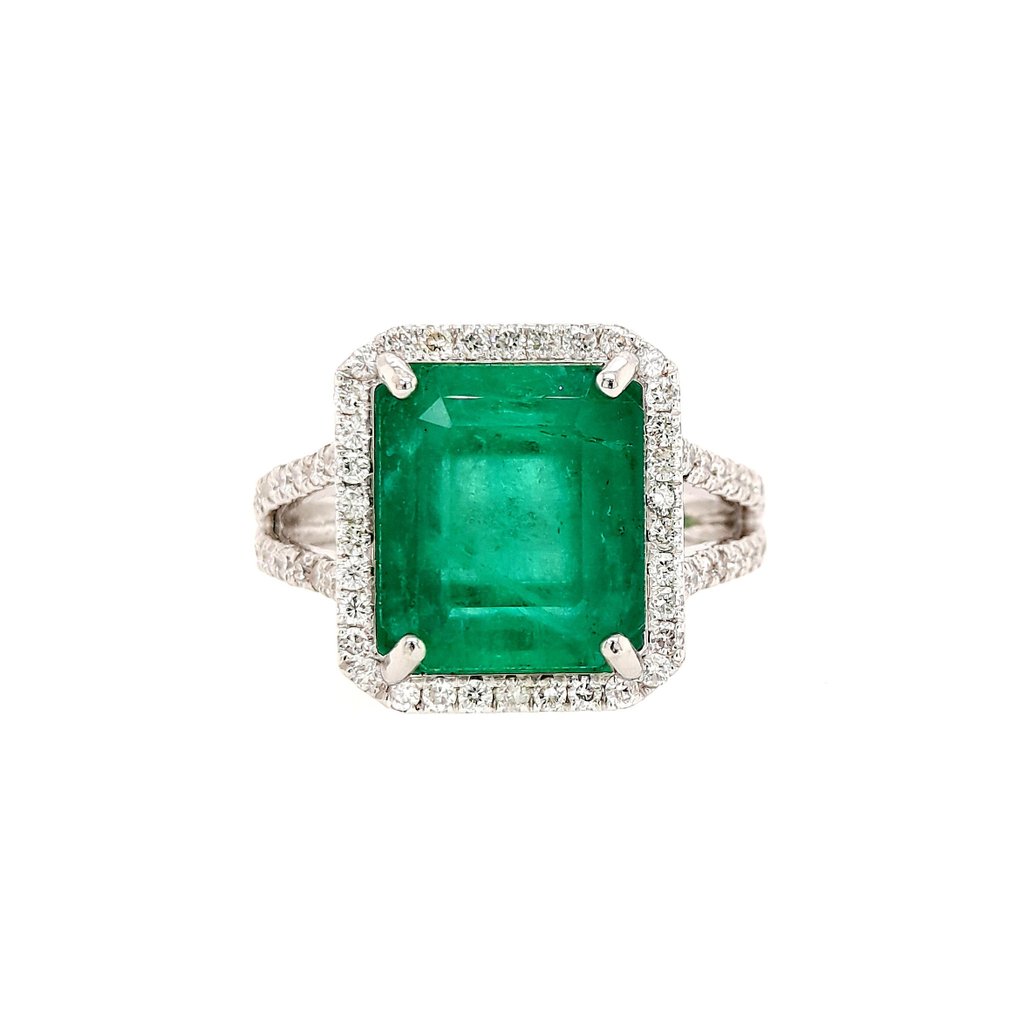 Ring - 14 kt Vittguld -  6.10 tw. Smaragd - Diamant #1.1