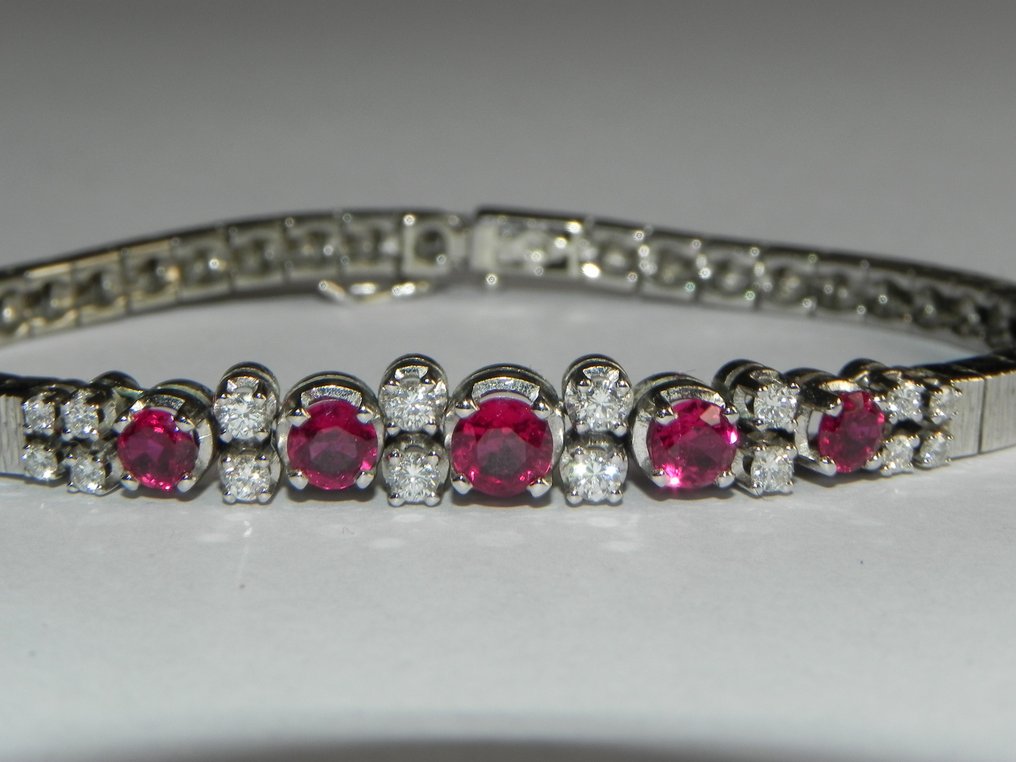 手镯 - 18K包金 白金 红宝石 - 钻石 #1.0