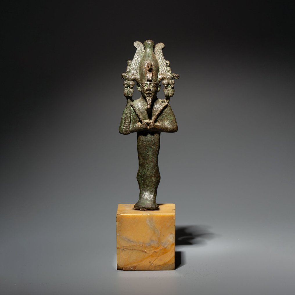 Oldtidens Egypten Bronze Meget flot Osiris figur. Sen periode, 664 – 332 f.Kr. 17 cm H. Spansk eksportlicens. #3.3