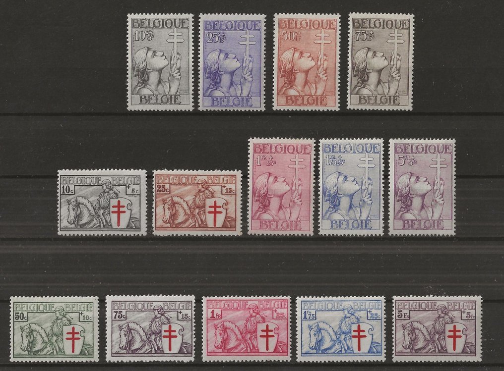 Belgique 1933/1934 - Croix de Lorraine et Chevalier - OBP/COB 377/83 + 394/00 #1.1