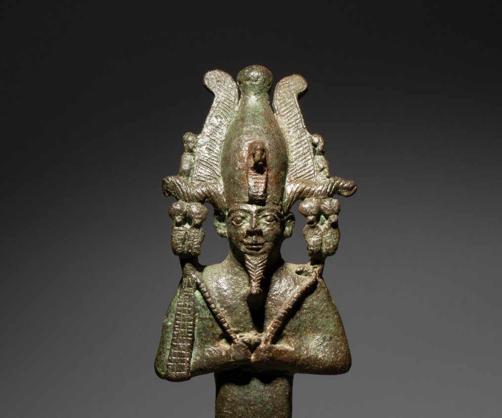 Égypte ancienne Bronze Très belle figurine d'Osiris. Période tardive, 664 – 332 av. 17 cm H. Licence d'exportation #1.1