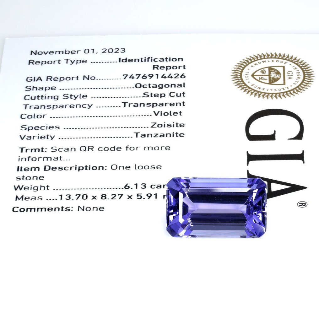 1 pcs (GIA) - (紫罗兰色) 坦桑石 - 6.13 ct #1.2