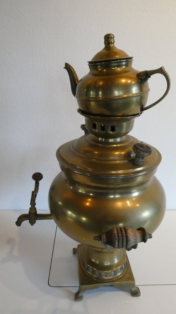 俄国式茶壶 -  带茶壶的茶炊 - 铜 #1.1