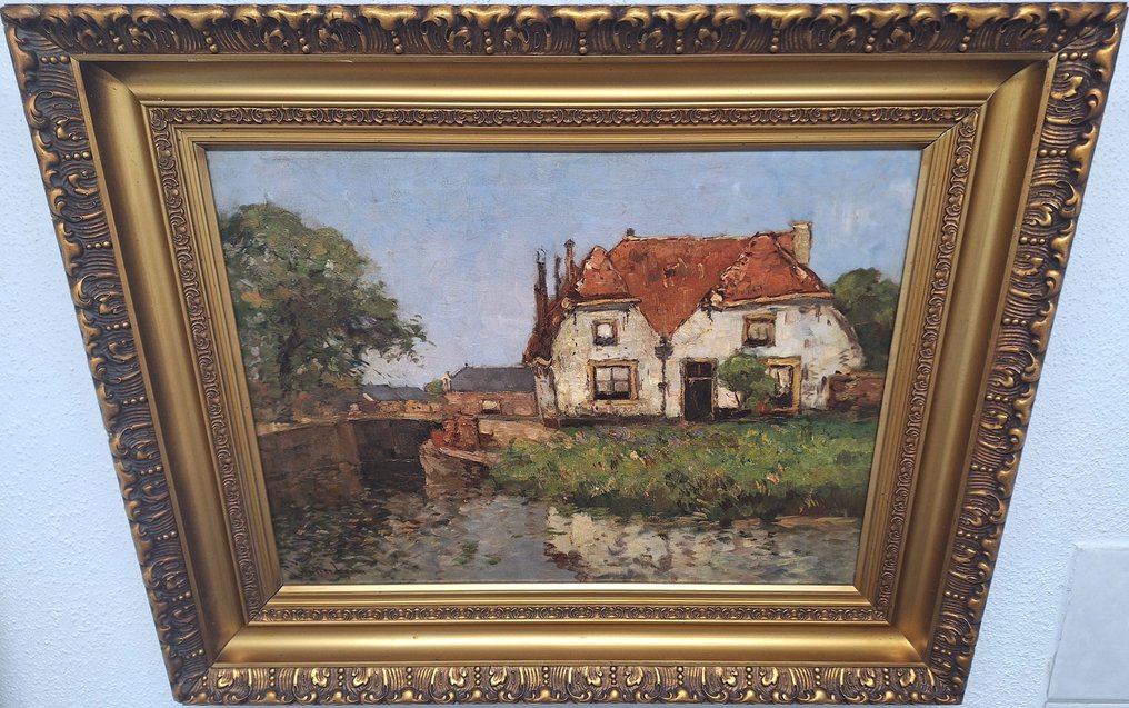 Lodewijk Philippus Stutterheim (1873 - 1943) - **NO RESERVE** Witte huizen bij de sluis van Oudewater #4.3