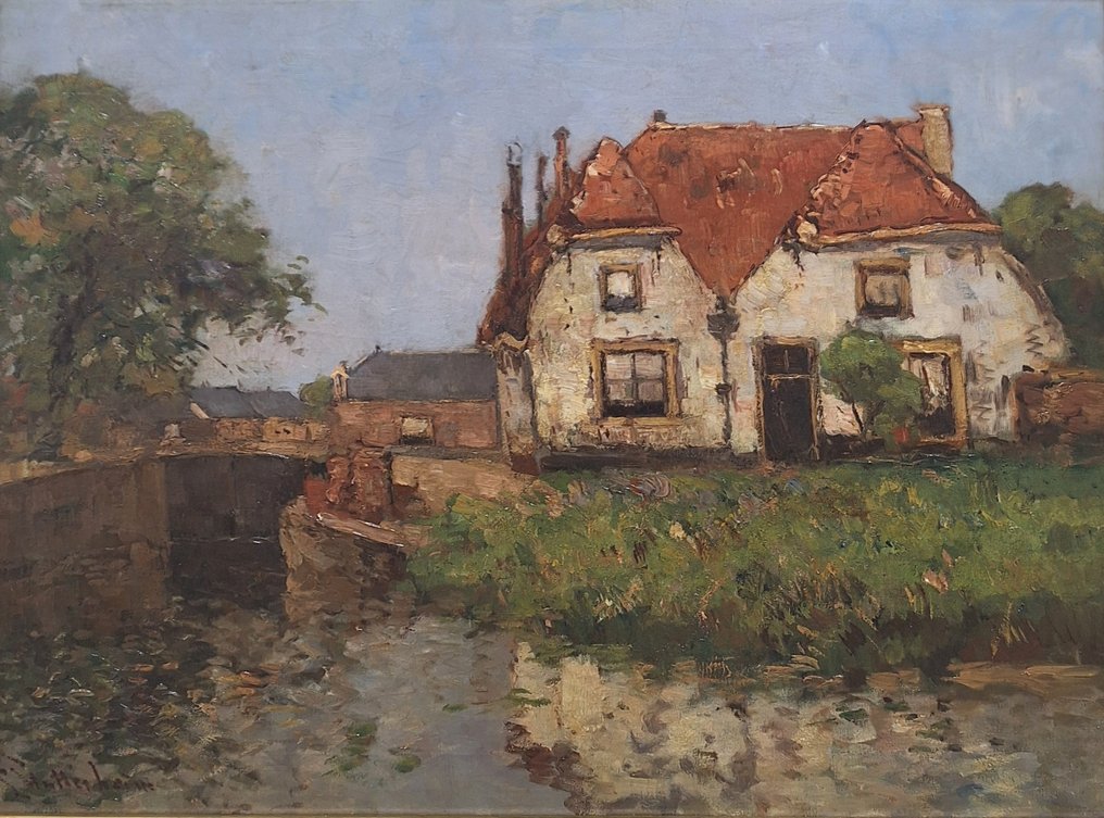 Lodewijk Philippus Stutterheim (1873 - 1943) - **NO RESERVE** Witte huizen bij de sluis van Oudewater #1.0