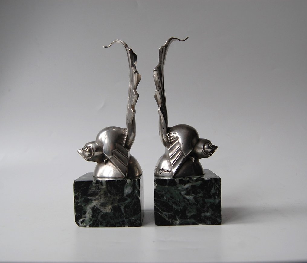 Gaston Rischmann - Kirjatuet (2) - Kubistiset linnut - hopeanvärinen, pronssi ja marmori #2.1