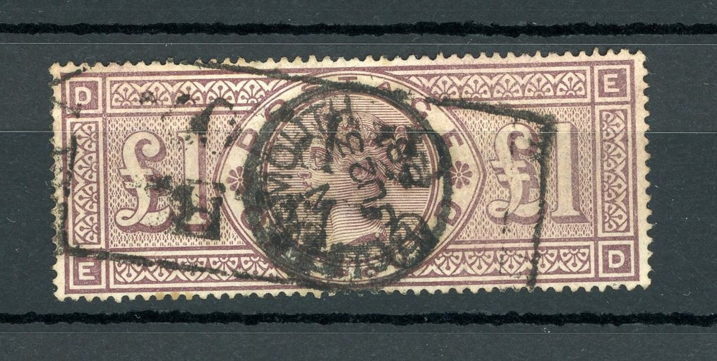Storbritannien 1884 - Krone vandmærke på 1 pund brun-lilla - Yvert n°89 #1.1