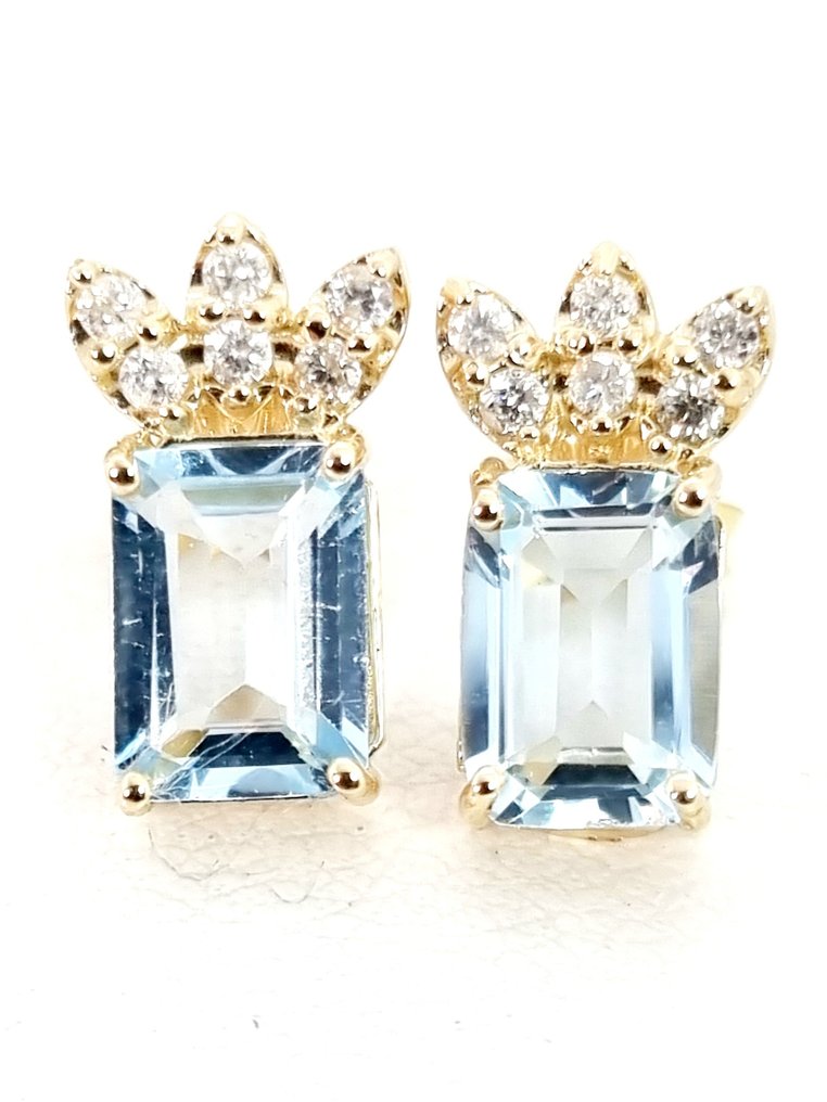 Sans Prix de Réserve - Boucles d'oreilles - 14 carats Or jaune Aigue-marine - Diamant #1.1