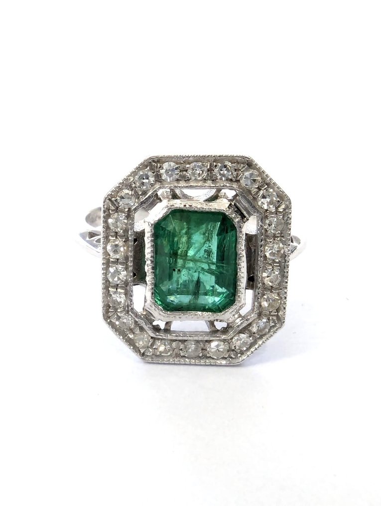 Gyűrű Fehér arany Smaragd - Gyémánt #2.2