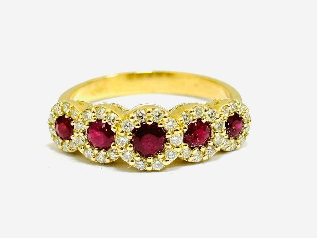 Δαχτυλίδι - 18 καράτια Κίτρινο χρυσό - 2.05ct. tw. Ρουμπίνι - Διαμάντι - Κατασκευασμένο στην Ιταλία #1.0