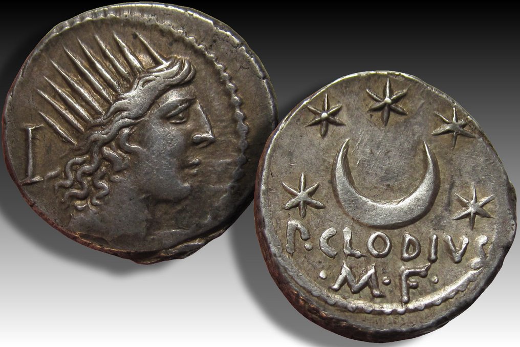 Republica Romană. P. Clodius M.f. Turrinus, 42 BC. Denarius Rome mint - beautifully toned - #2.1