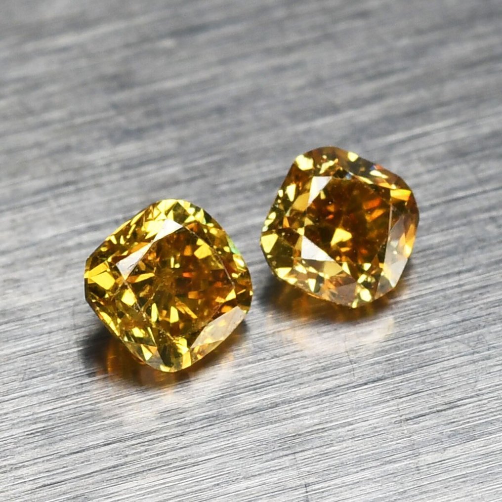 2 pcs Diamanter - 0.46 ct - Pude - (Fancy Intense Brownish Orangy Yellow) - SI-I1 #1.2
