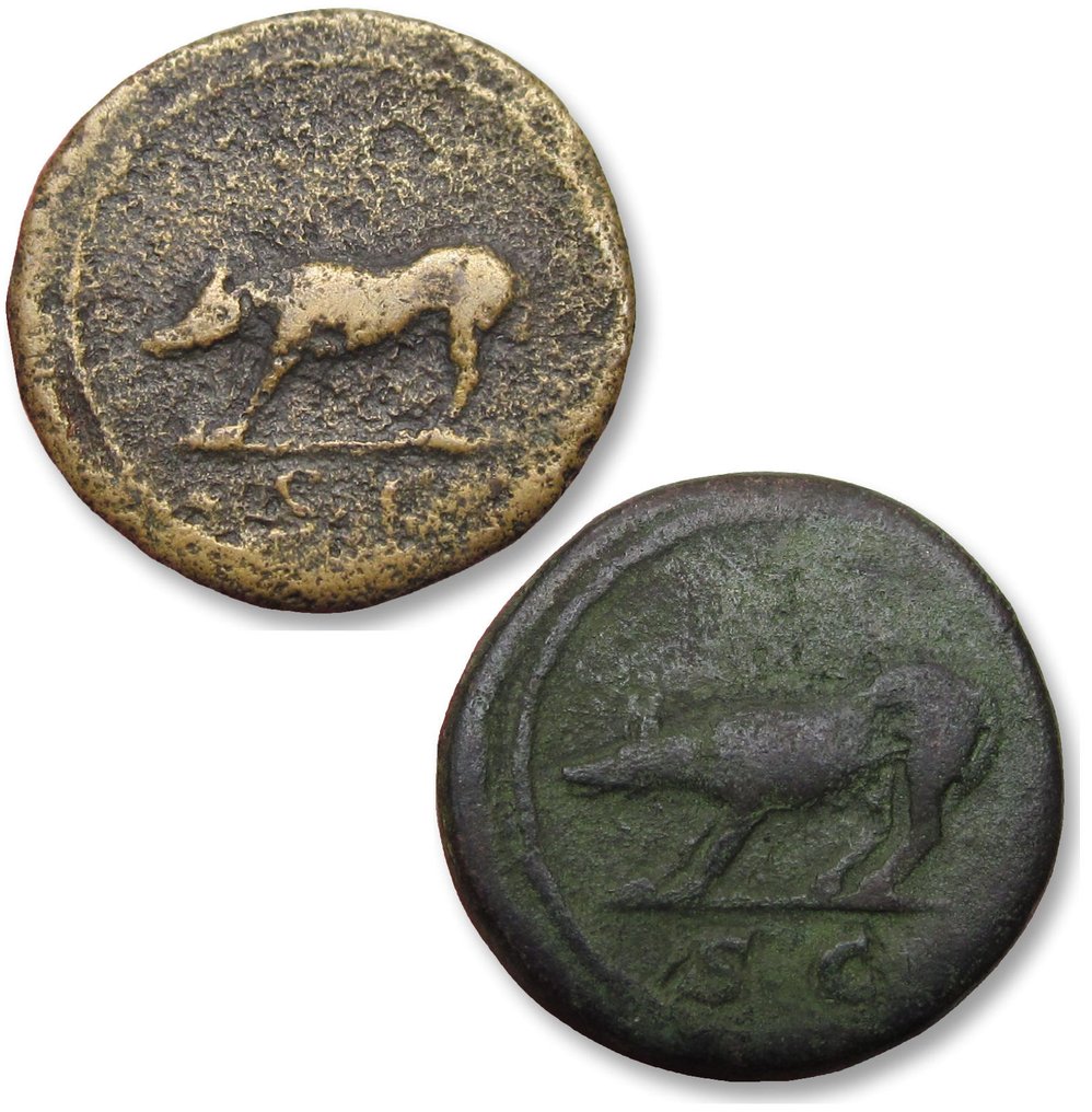 Römisches Reich. Trajan (98-117 n.u.Z.). Quadrans Group of 2 bronze quadrans, Rome mint circa 109-117 A.D. - She-Wolf left - #1.1
