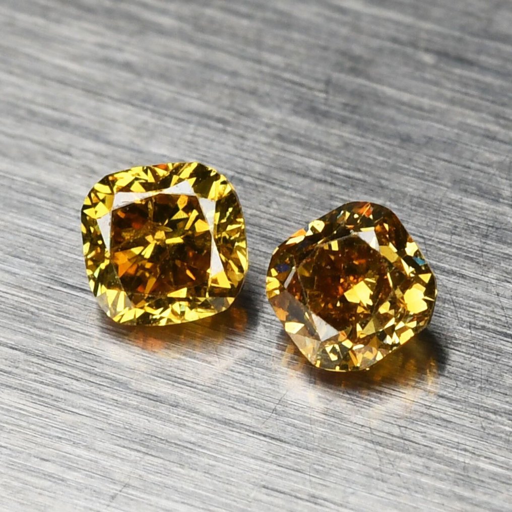 2 pcs Diamanti - 0.46 ct - Cuscino - (Fancy Intense Brownish Orangy Yellow) - SI-I1 #2.1