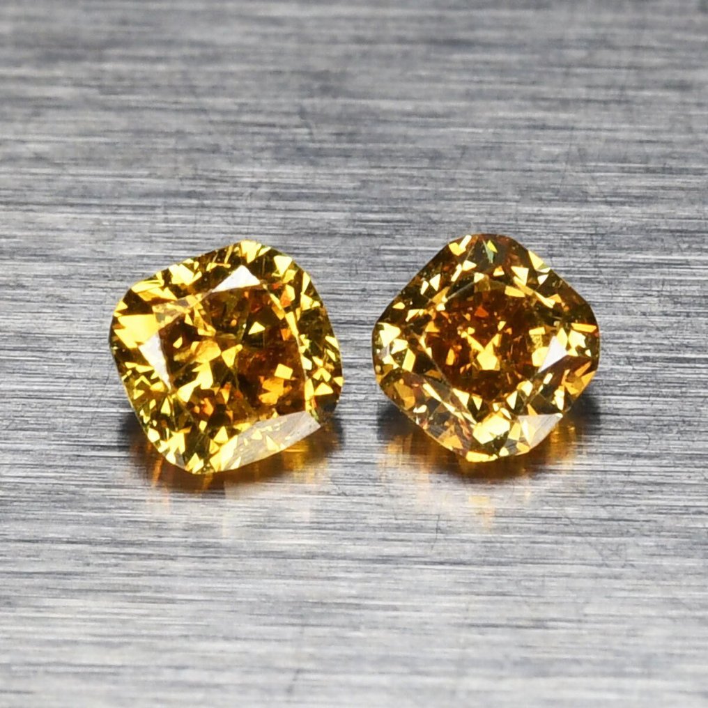 2 pcs Diamanti - 0.46 ct - Cuscino - (Fancy Intense Brownish Orangy Yellow) - SI-I1 #1.1