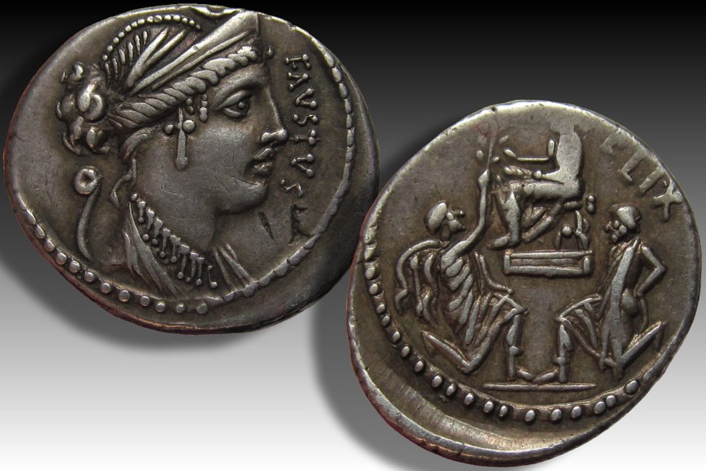República Romana. Fausto Cornélio Sula, 56 a.C.. Denarius Rome mint - commemorating the submission of the Kings Bocchus and Jugurtha #2.1
