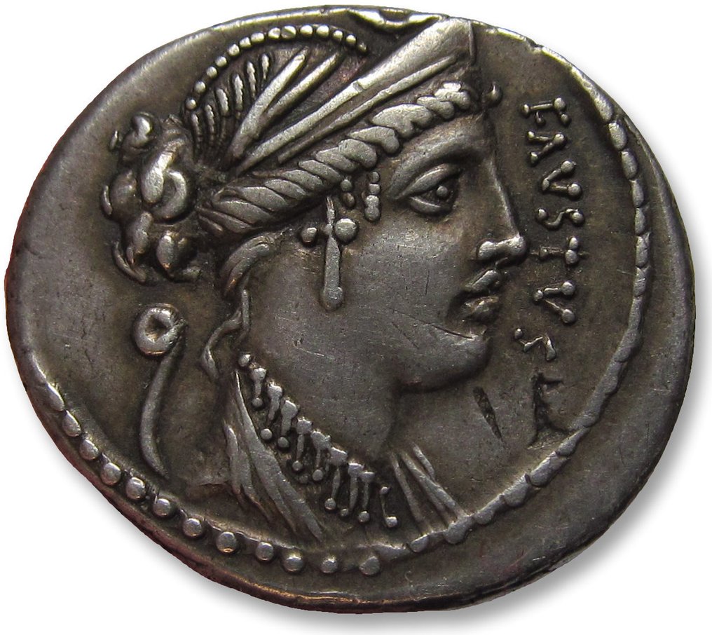 República Romana. Fausto Cornélio Sula, 56 a.C.. Denarius Rome mint - commemorating the submission of the Kings Bocchus and Jugurtha #1.1