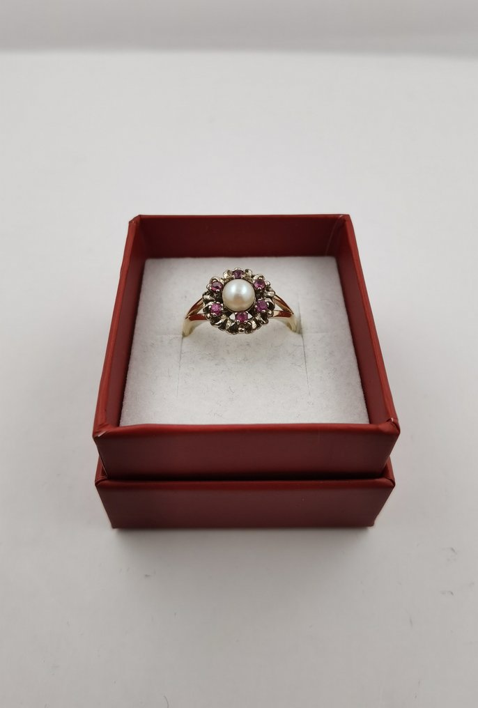 Ring - 14 kt. White gold, Yellow gold Pearl - Ruby #1.2
