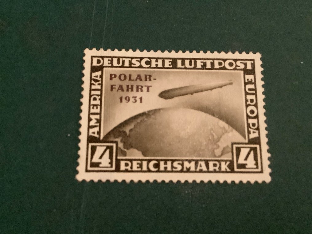 Tyska riket 1391 - 4 Mark Polar flight - med fotocertifikat Balasse och godkänd Georg Buhler - Michel 458 #2.1