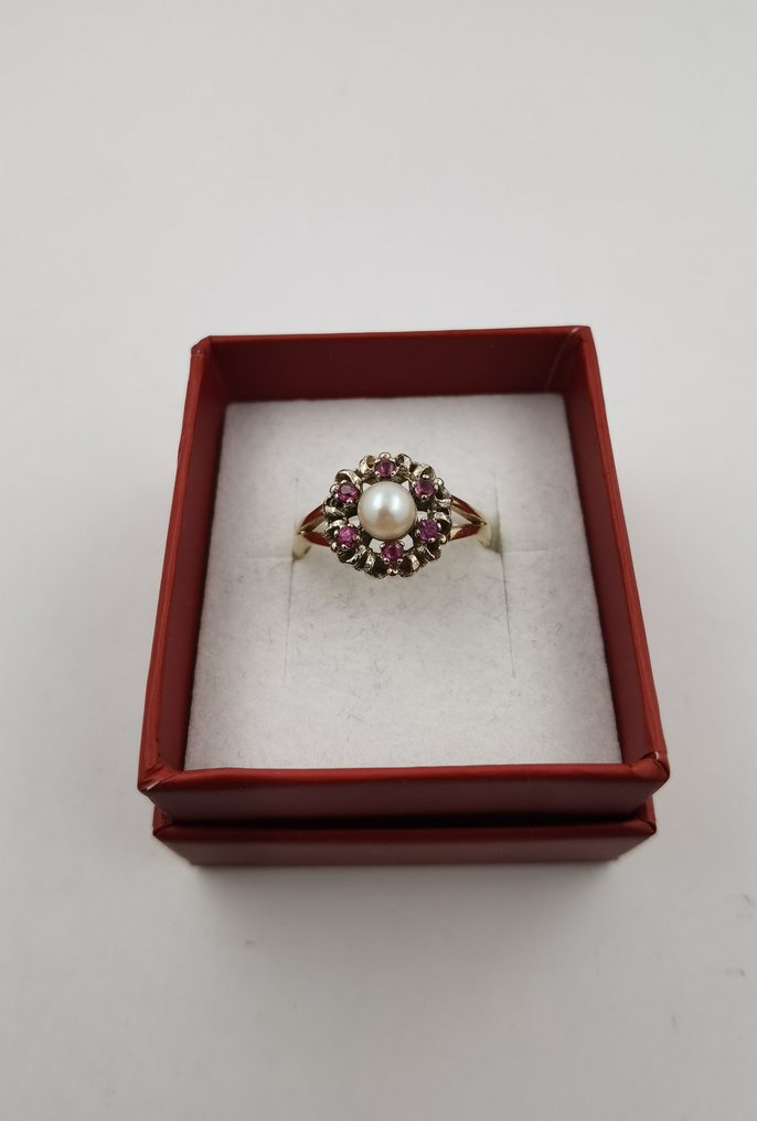 Ring - 14 kt. White gold, Yellow gold Pearl - Ruby #1.1