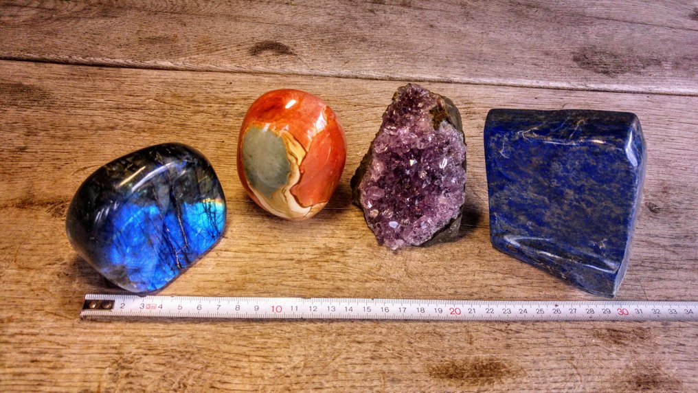套装 - 拉长石 - 海洋碧玉 - 紫水晶 - 青金石 稀有颜色 - 高度: 10 cm - 宽度: 10 cm- 1730 g - (4) #2.1