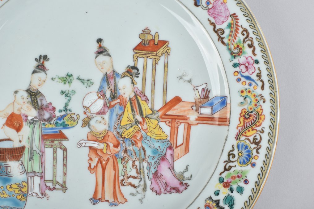 盘子 - A CHINESE FAMILLE ROSE ROSE PLATE SANNIANG TEACHES HER SON - 瓷 #3.3