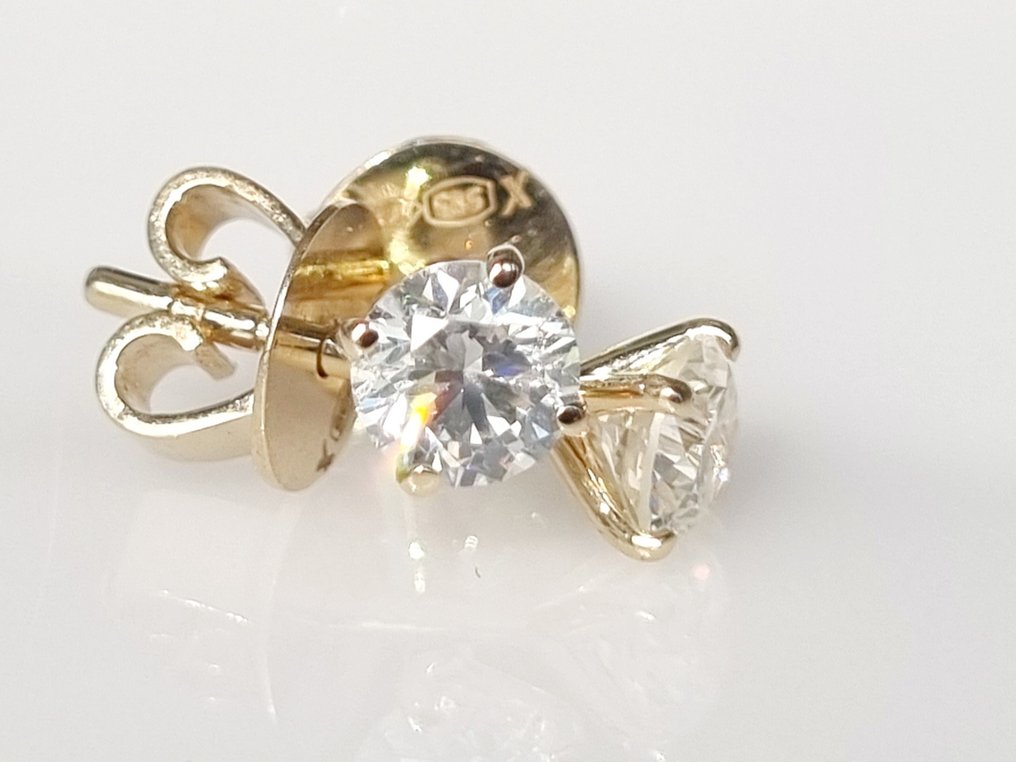小型钉状耳环 - 14K包金 黄金 钻石  (天然) #3.1