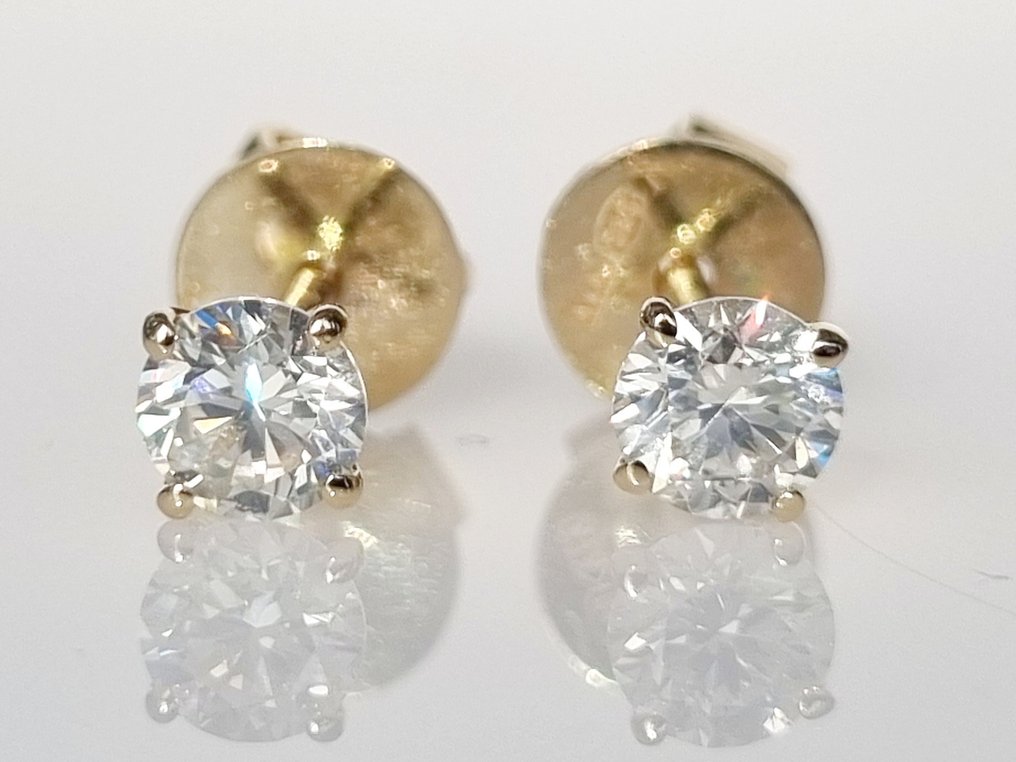 Stud earrings - 14 kt. Yellow gold Diamond  (Natural) #1.1