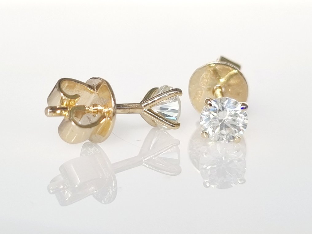 耳釘耳環 - 14 克拉 黃金 鉆石  (天然) #2.1