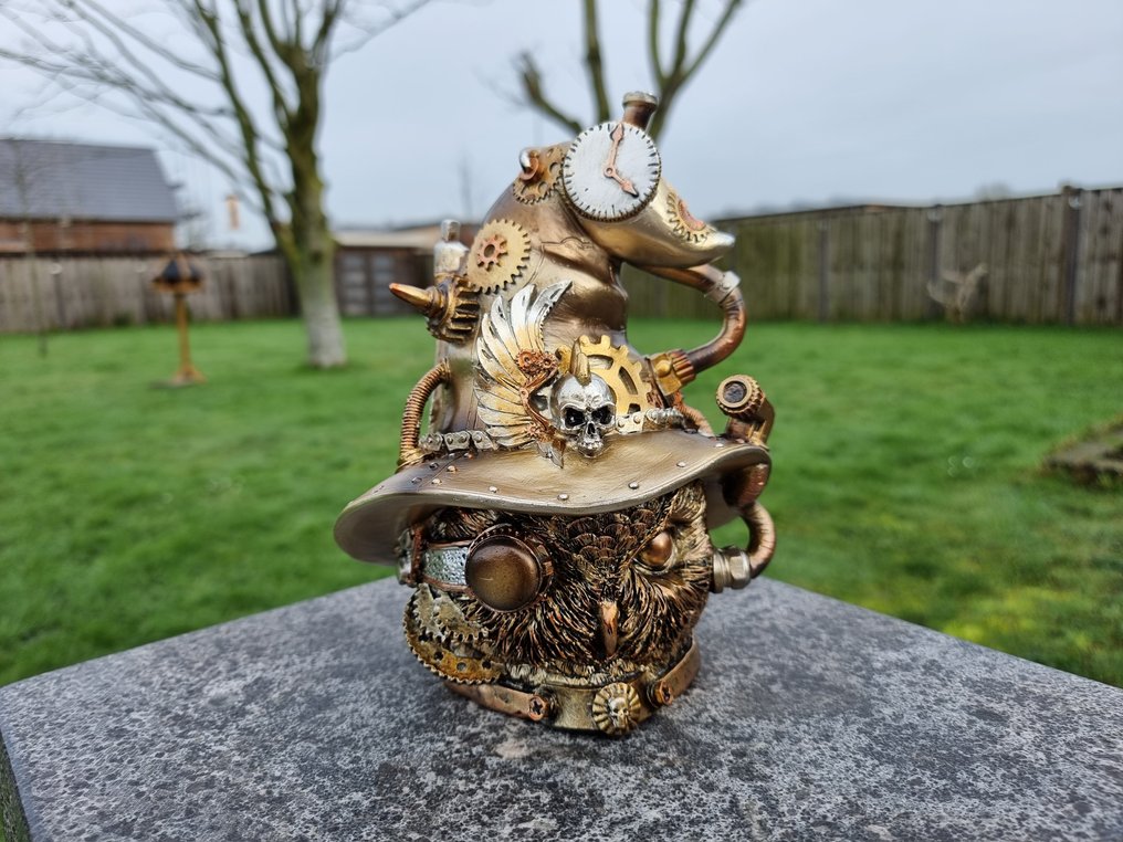 塑像, Steampunk Owl with Hat - 21 cm - 树脂 #1.1