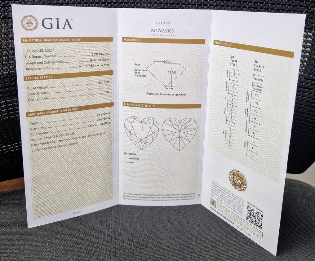 1 pcs Diamant  (Natural)  - 1.51 ct - Inimă - F - SI1 - GIA (Institutul gemologic din SUA) #3.1