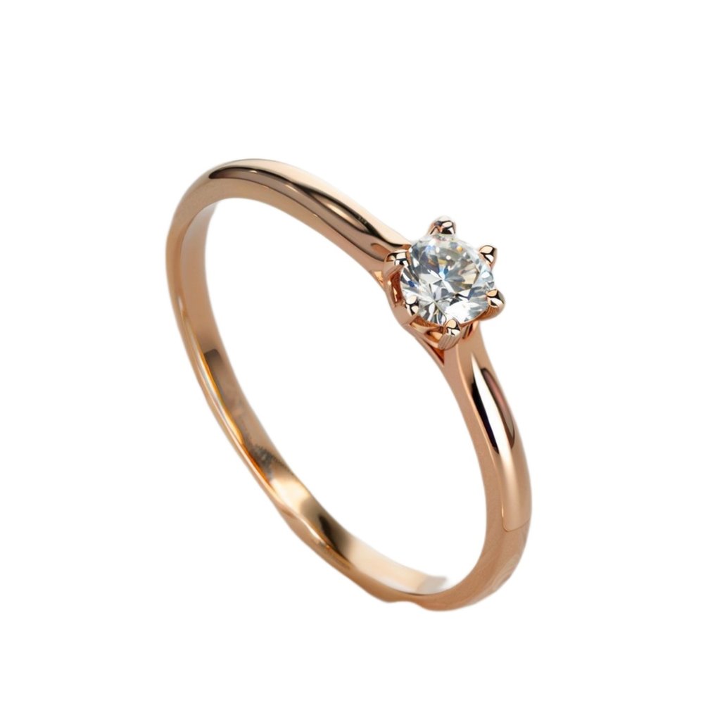 Engagement ring - 14 kt. Rose gold -  0.23ct. tw. Diamond  (Natural) #1.1