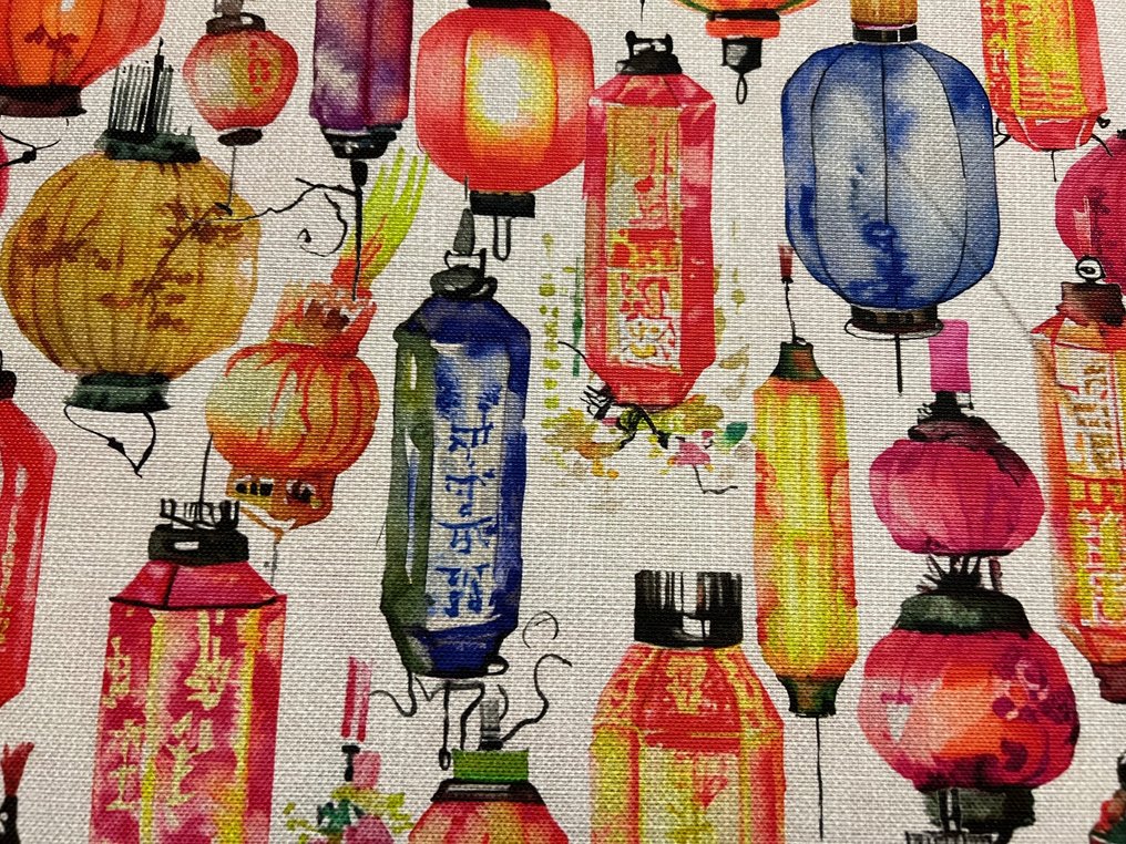3.00 x 2.80 meters cotton fabric - "Chinese lanterns" - Oriental - - Upholstery fabric  - 300 cm - 280 cm #3.2